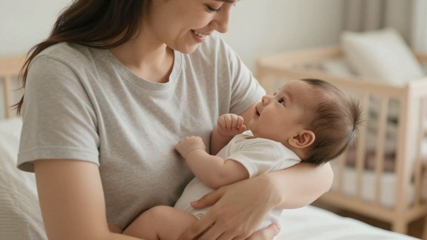 Mother and baby bonding after pregnancy.